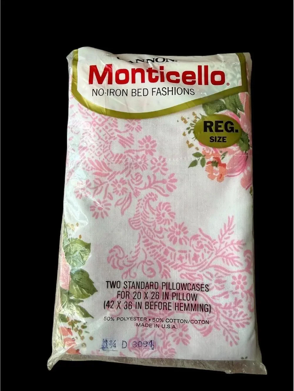 Vintage Cannon Monticello Two Full Flat Sheets Pillowcases Pink Roses Muslin NOS